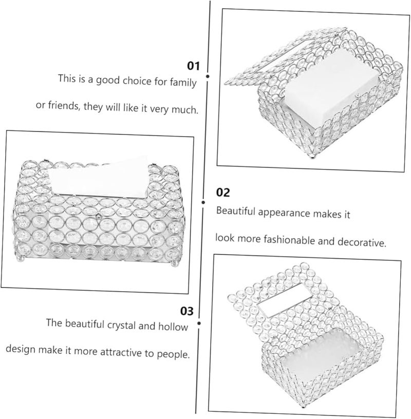 حامل صندوق المناديل الكريستالي درج زخرفي للسيارة والمطعم - Image 3